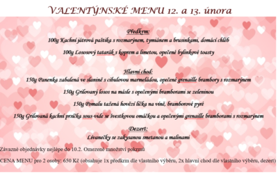 Valentýnské menu 12. – 13. únor 2021